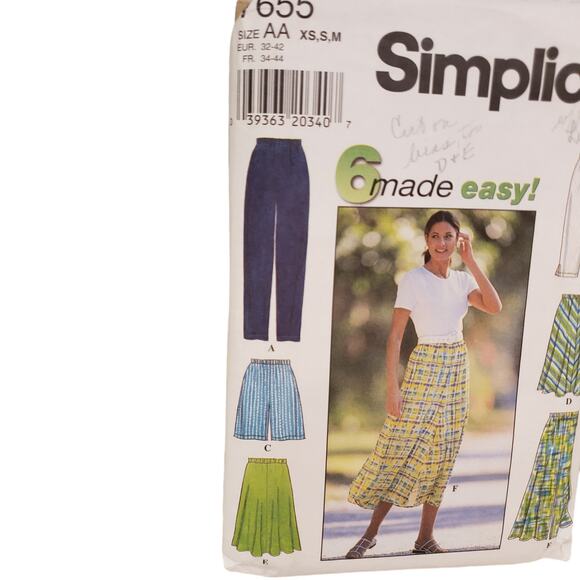 Simplicity 6 Made Easy Skirts Pants Shorts 7655 AA XS S M CUT - Picture 2 of 7